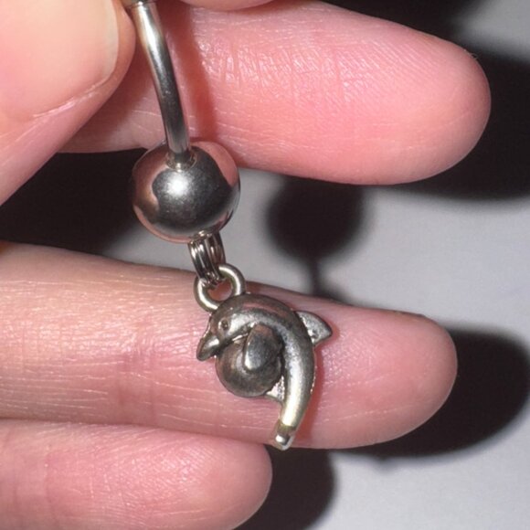 Aqua Blue Dolphin with Ball Dangle Belly Ring - Picture 11 of 16